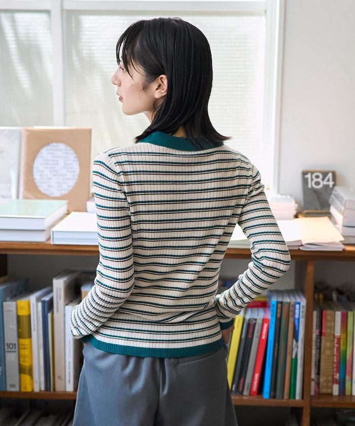 可水洗多色條紋針織POLO衫