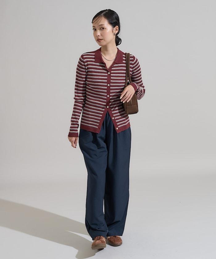 可水洗多色條紋針織POLO衫