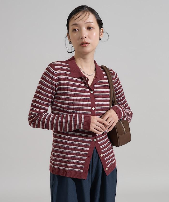 可水洗多色條紋針織POLO衫