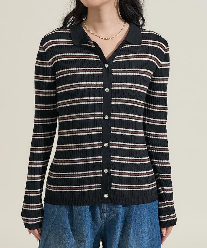 可水洗多色條紋針織POLO衫