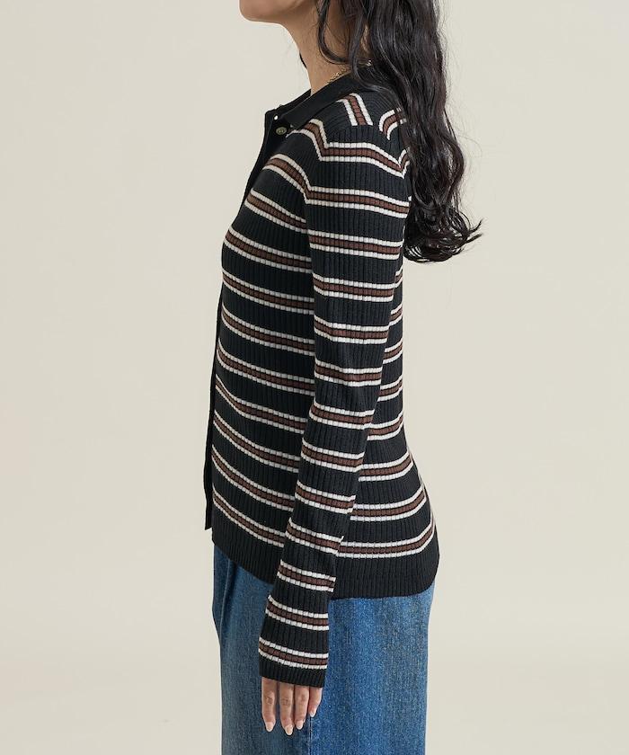 可水洗多色條紋針織POLO衫