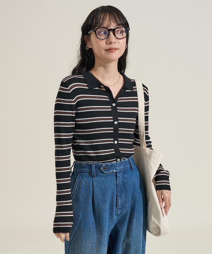 可水洗多色條紋針織POLO衫