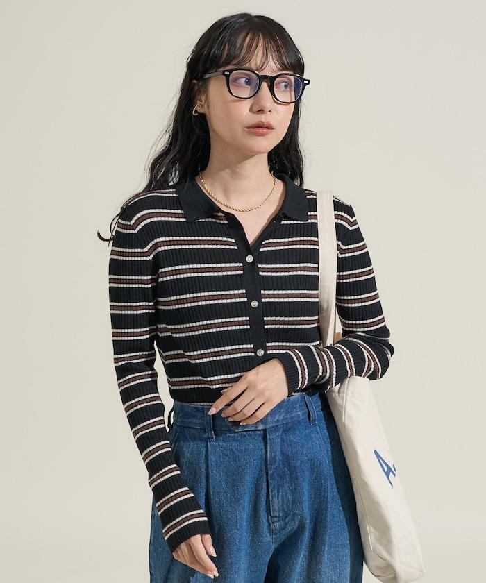 可水洗多色條紋針織POLO衫