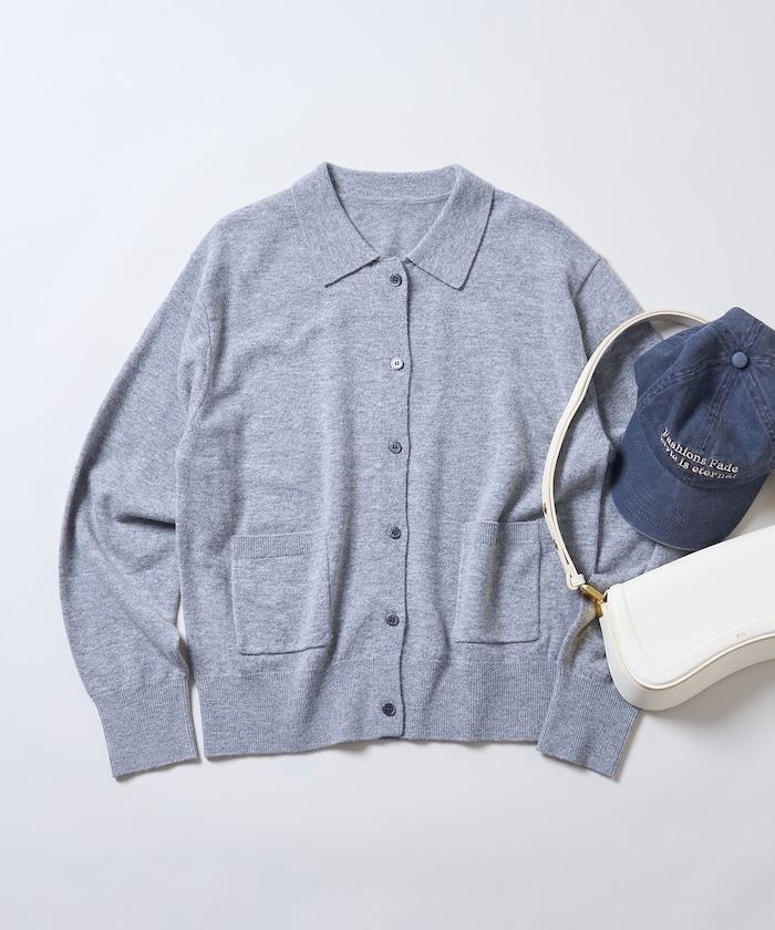 可機洗羊毛混紡翻領針織衫