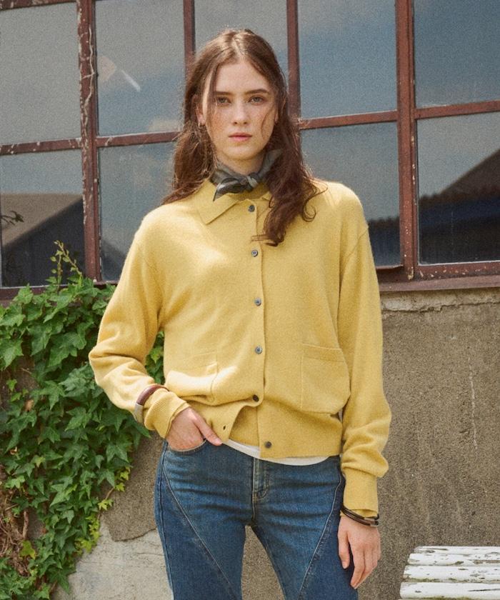 可機洗羊毛混紡翻領針織衫