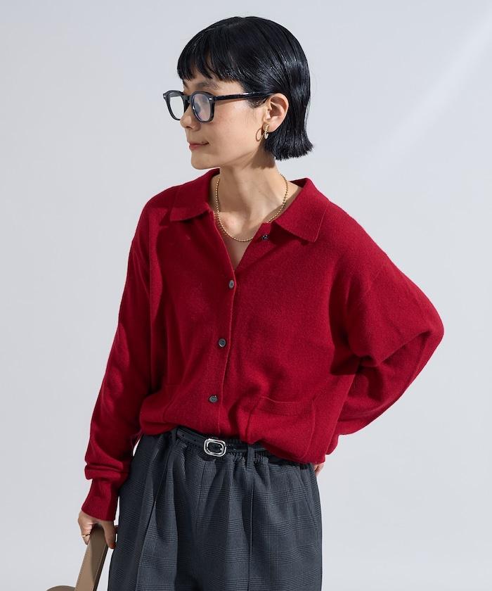 可機洗羊毛混紡翻領針織衫