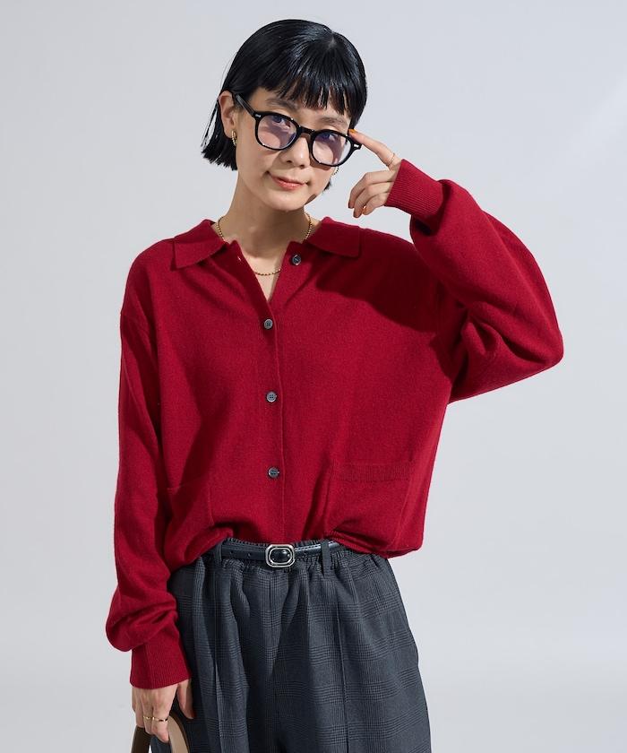 可機洗羊毛混紡翻領針織衫