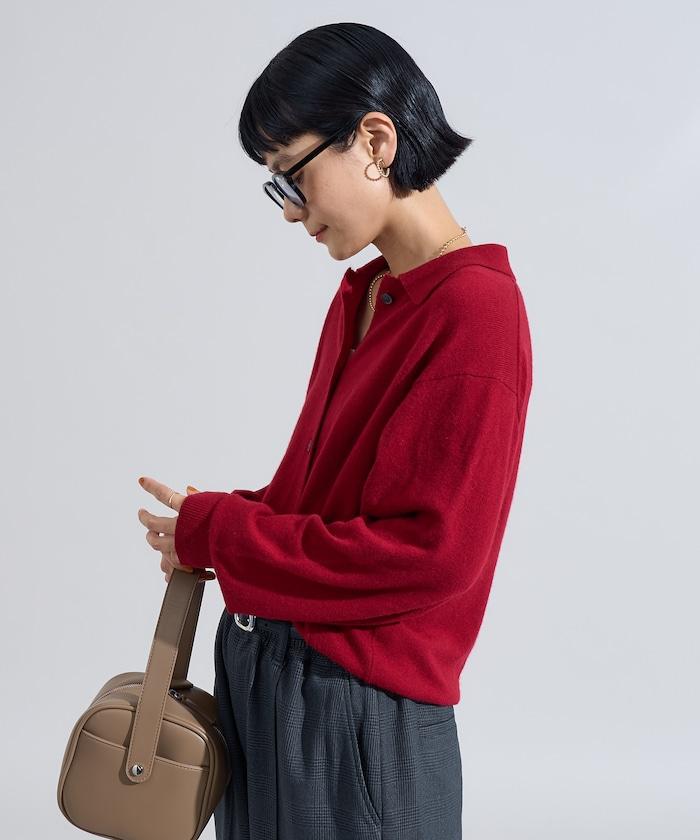 可機洗羊毛混紡翻領針織衫