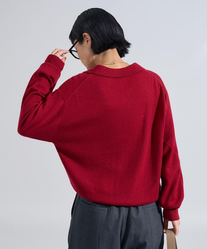 可機洗羊毛混紡翻領針織衫