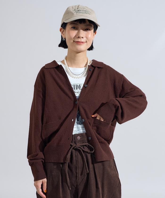 可機洗羊毛混紡翻領針織衫