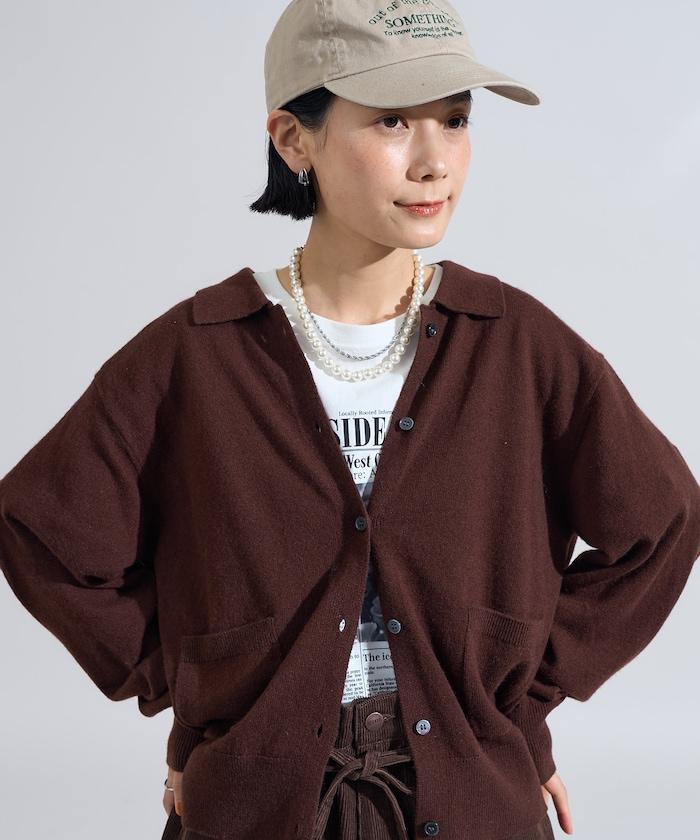 可機洗羊毛混紡翻領針織衫