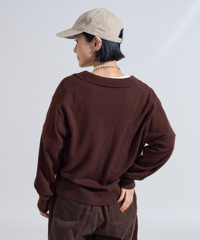 可機洗羊毛混紡翻領針織衫