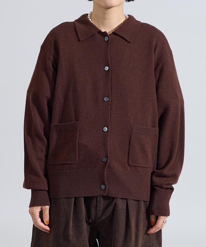 可機洗羊毛混紡翻領針織衫