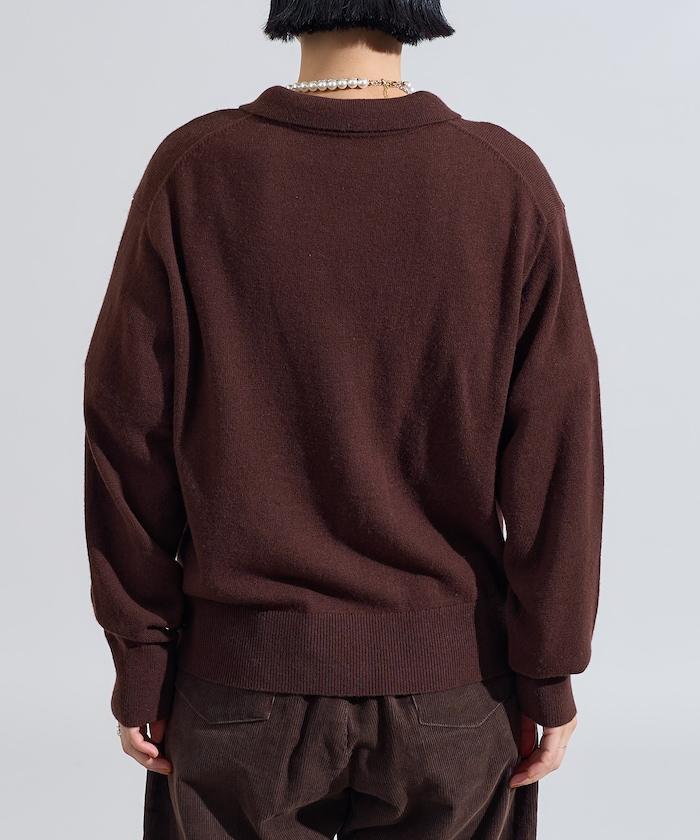 可機洗羊毛混紡翻領針織衫