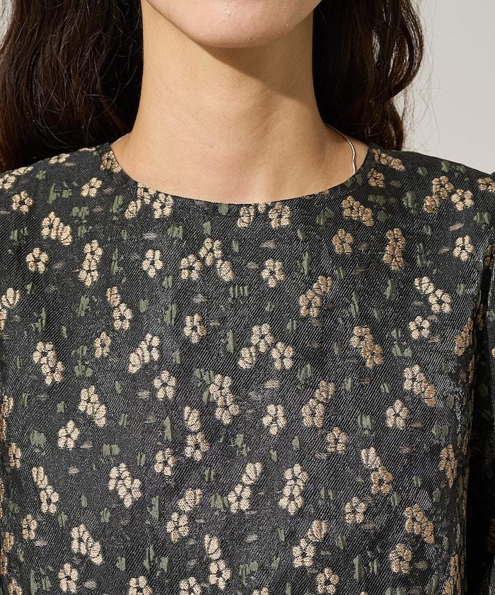 花卉提花後系蝴蝶結長款連衣裙