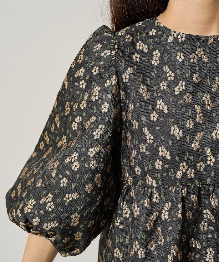 花卉提花後系蝴蝶結長款連衣裙