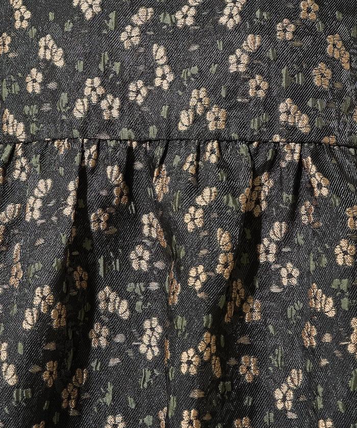 花卉提花後系蝴蝶結長款連衣裙