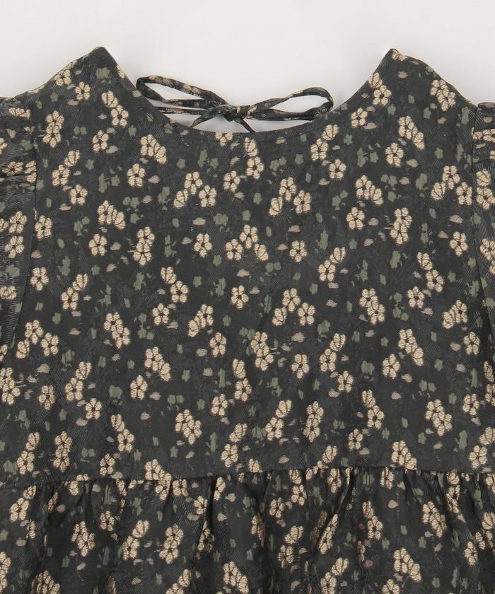 花卉提花後系蝴蝶結長款連衣裙