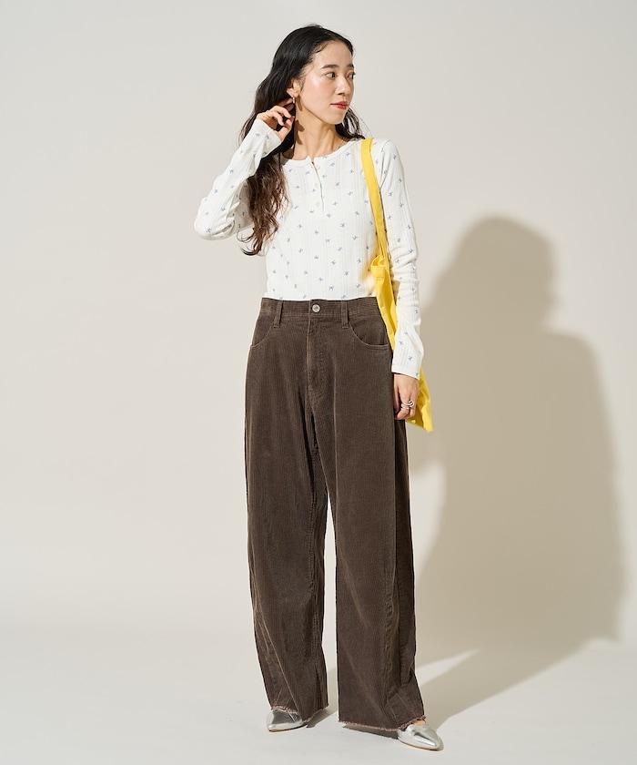 蝴蝶結圖案針織亨利領長袖T恤