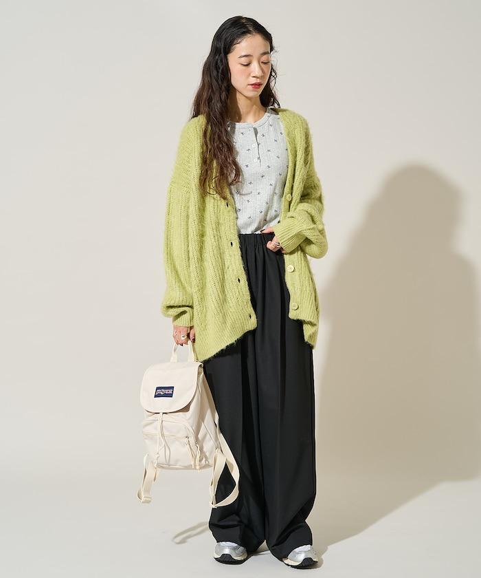 蝴蝶結圖案針織亨利領長袖T恤