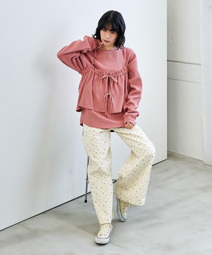 【套裝商品】華夫格長袖T恤與吊帶背心套裝