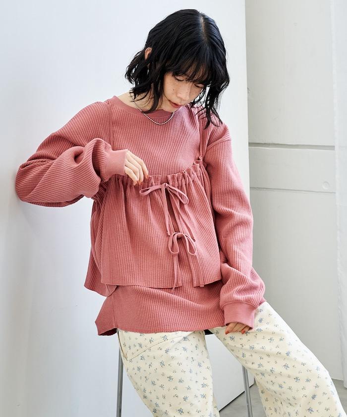 【套裝商品】華夫格長袖T恤與吊帶背心套裝