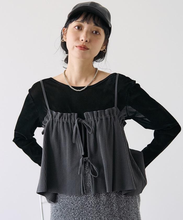 【套裝商品】華夫格長袖T恤與吊帶背心套裝