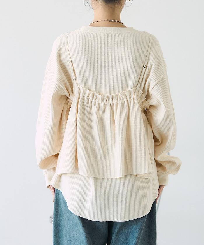 【套裝商品】華夫格長袖T恤與吊帶背心套裝