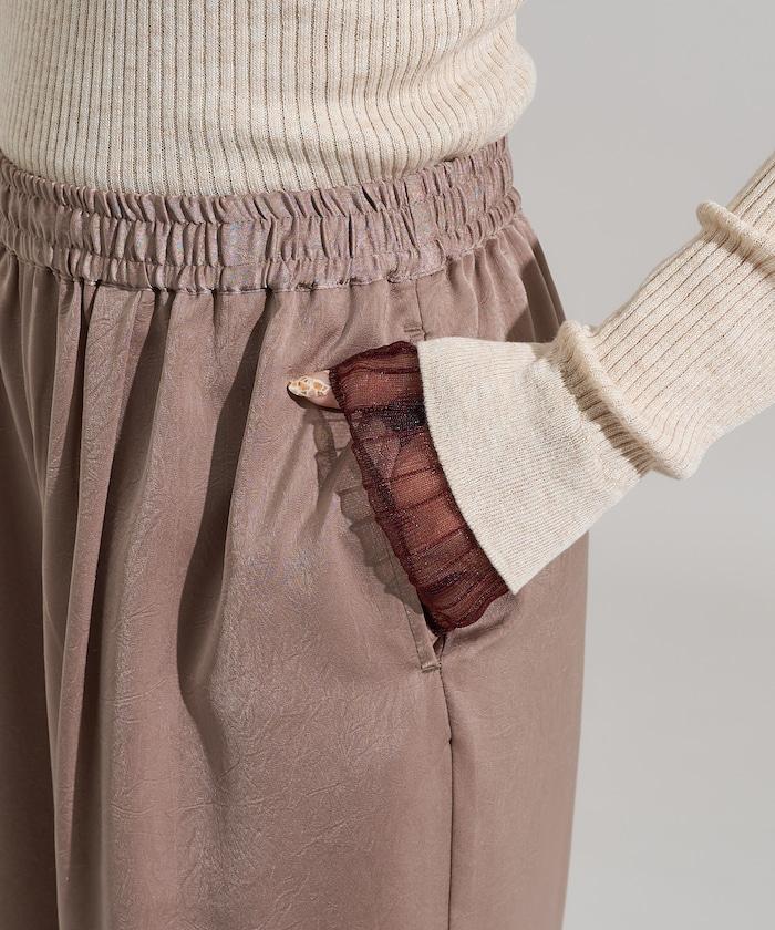 緞面褶皺休閒長褲<可搭配套裝>