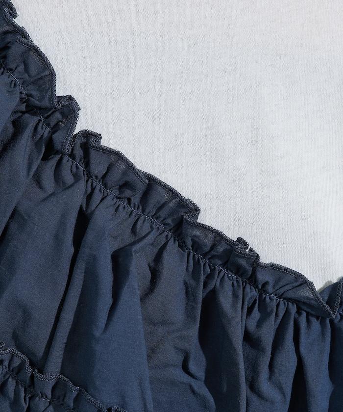 荷葉邊網紗拼接長袖T恤