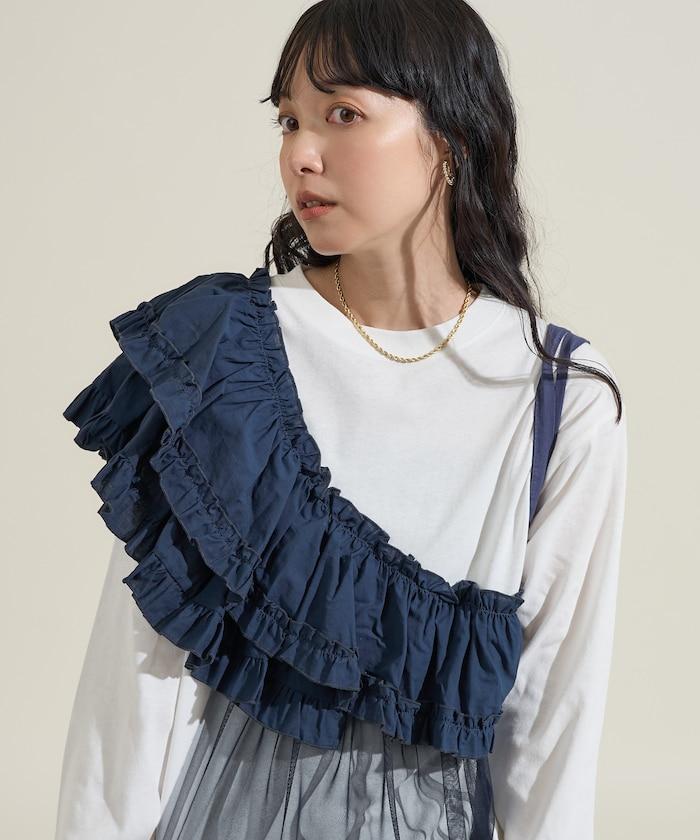 荷葉邊網紗拼接長袖T恤