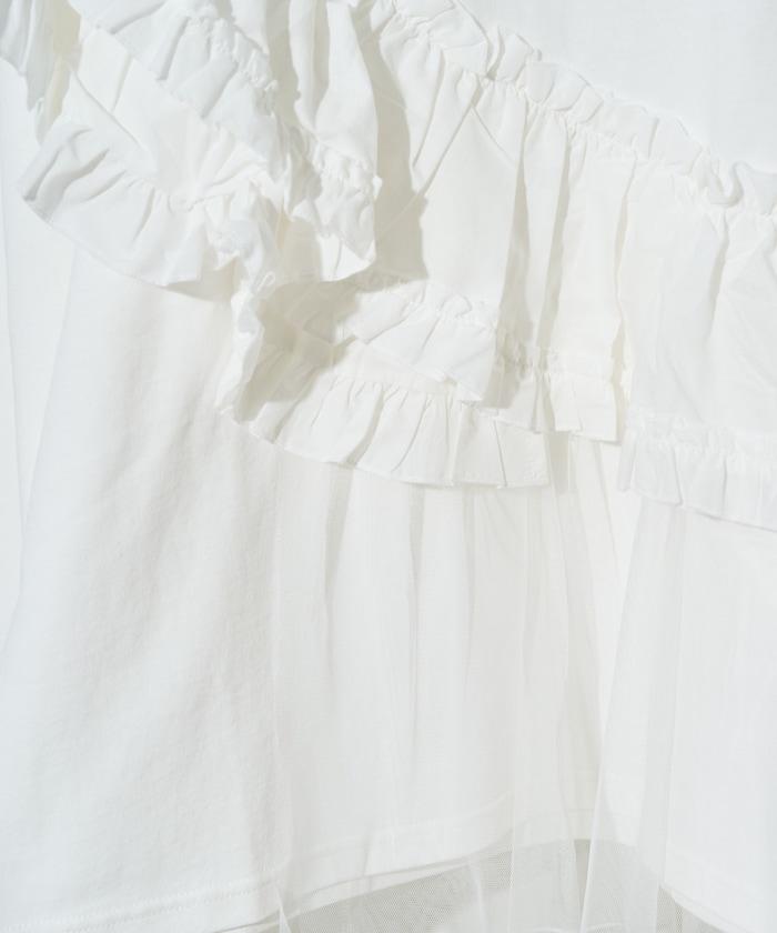 荷葉邊網紗拼接長袖T恤