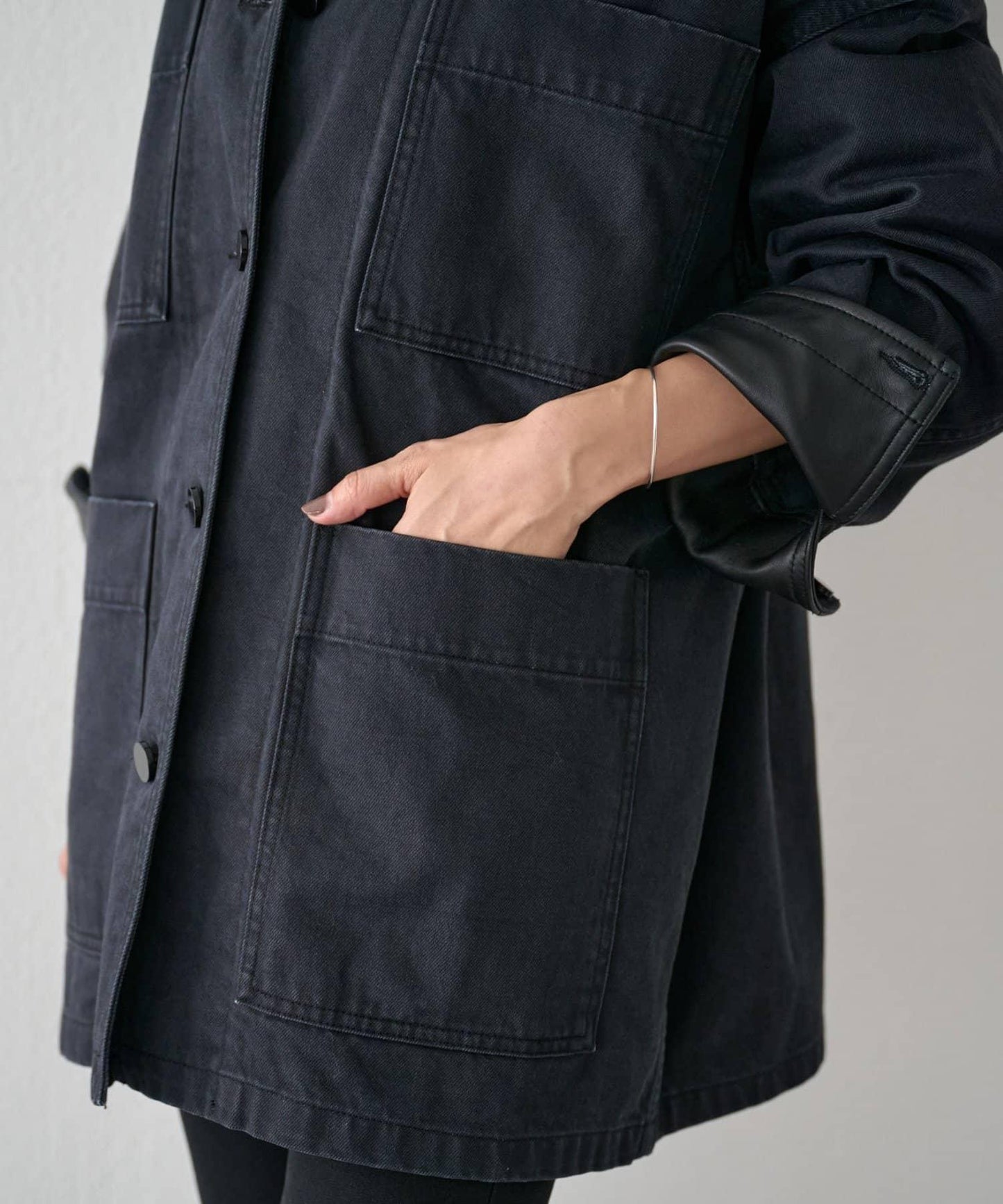 《15 quinze》皮革拼接工裝夾克