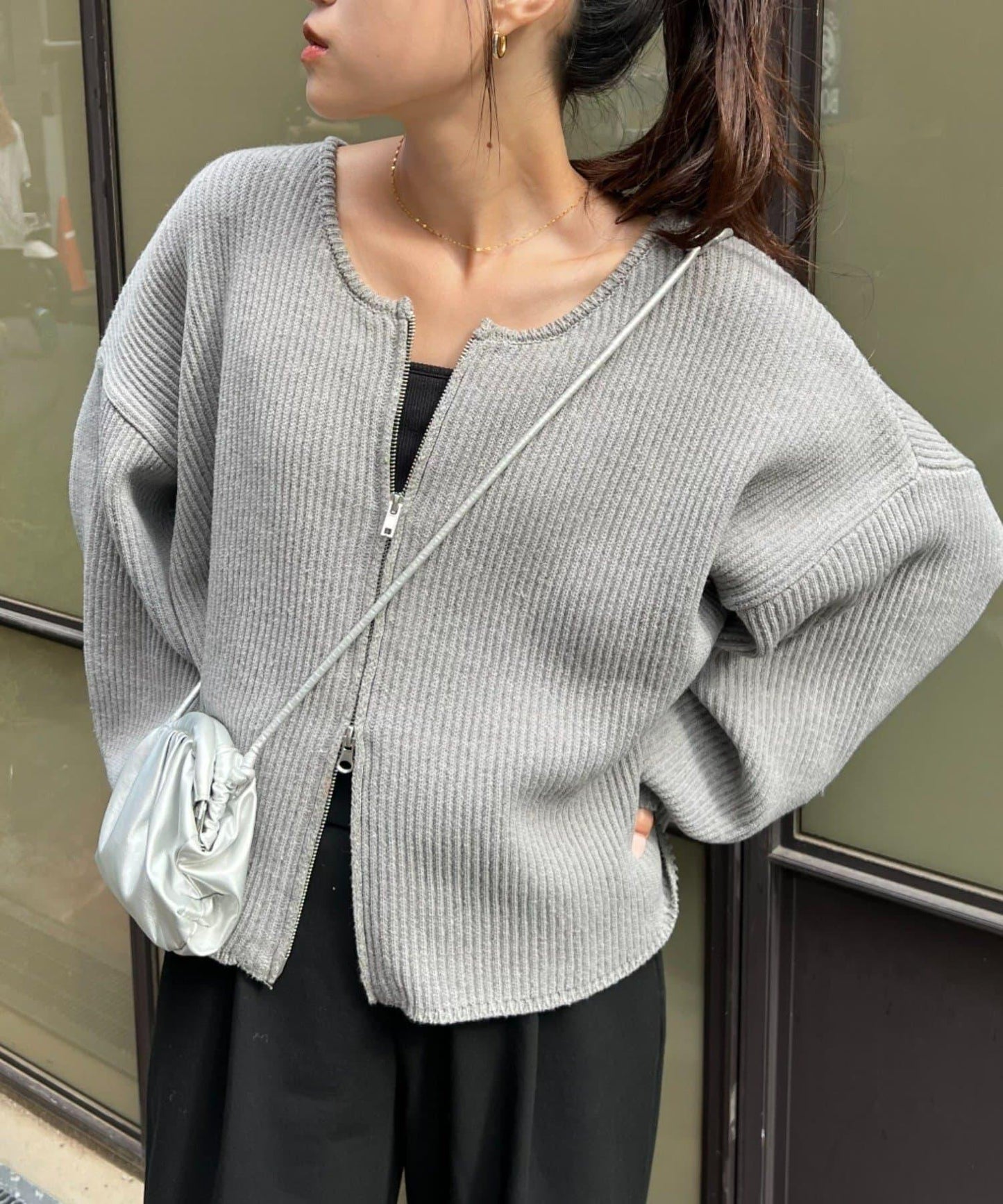 W彈力雙拉鍊針織開衫