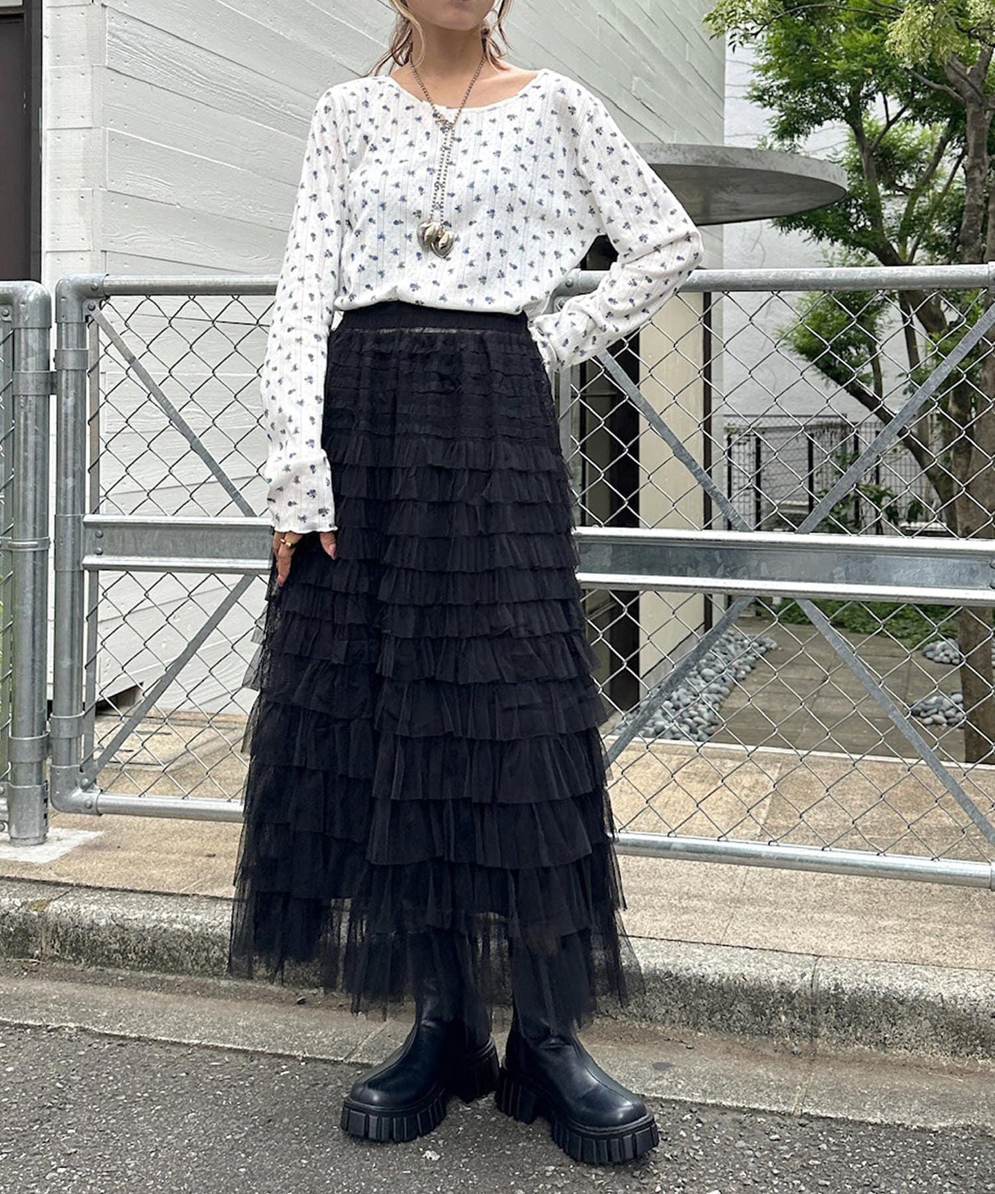 【w closet】網紗層疊半身裙