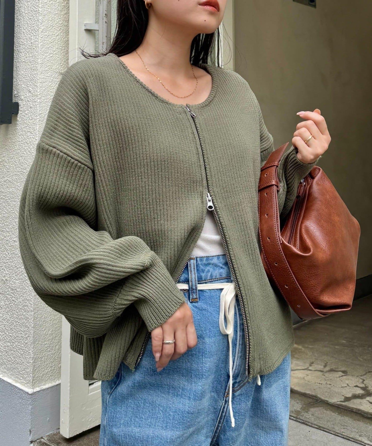 W彈力雙拉鍊針織開衫