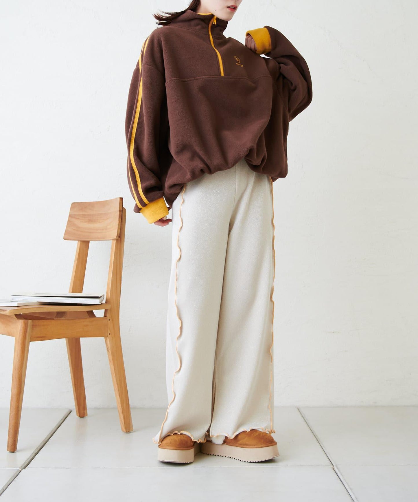 【w closet】荷葉邊亮絲長褲