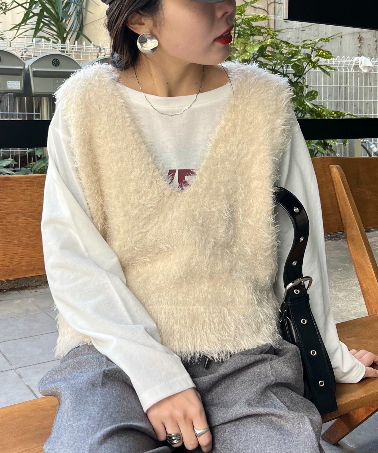 混合羽毛紗線短款背心