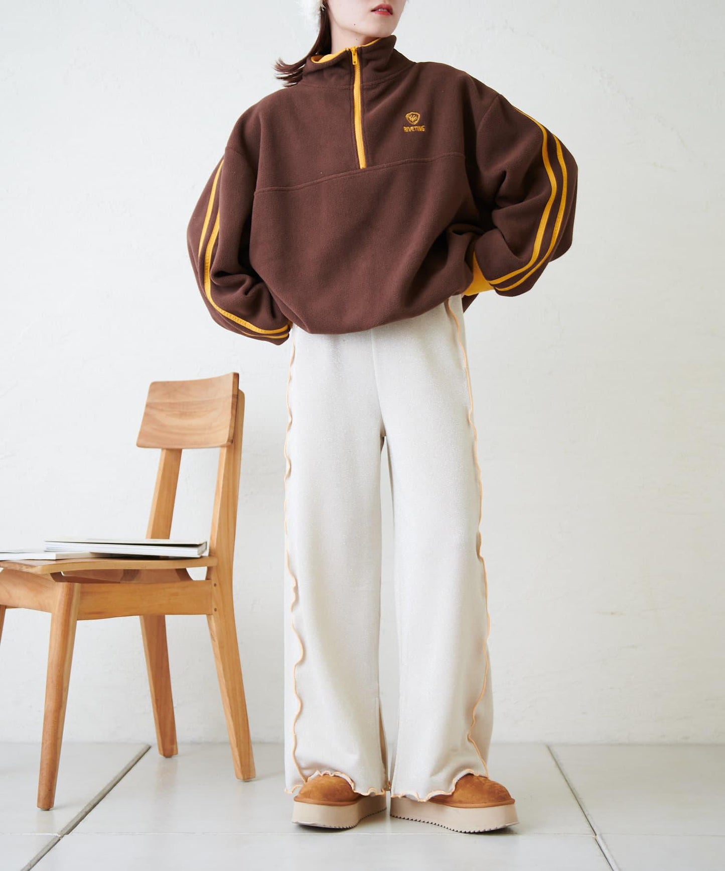 【w closet】荷葉邊亮絲長褲