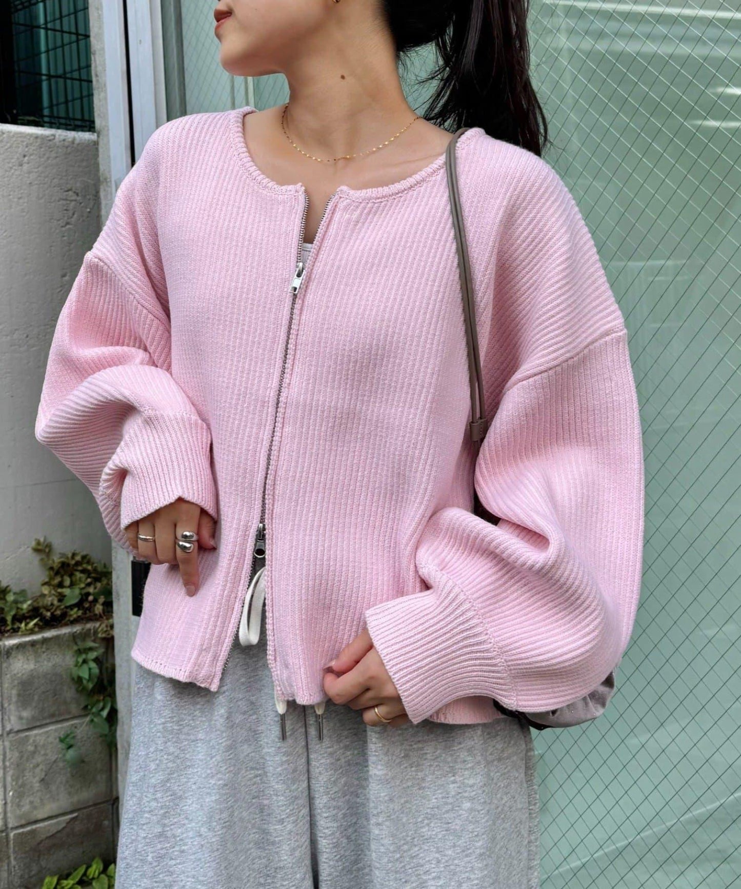 W彈力雙拉鍊針織開衫