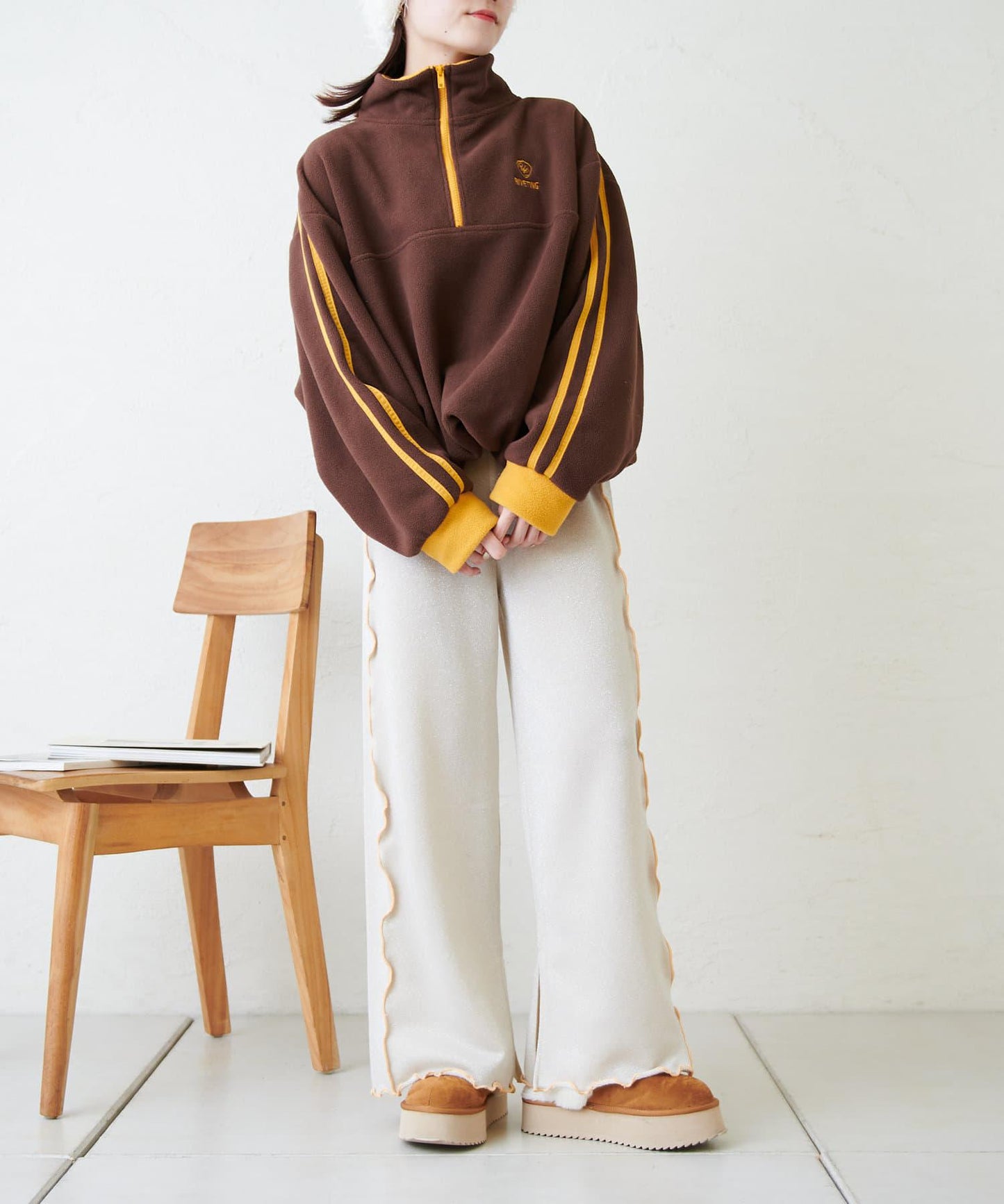 【w closet】荷葉邊亮絲長褲
