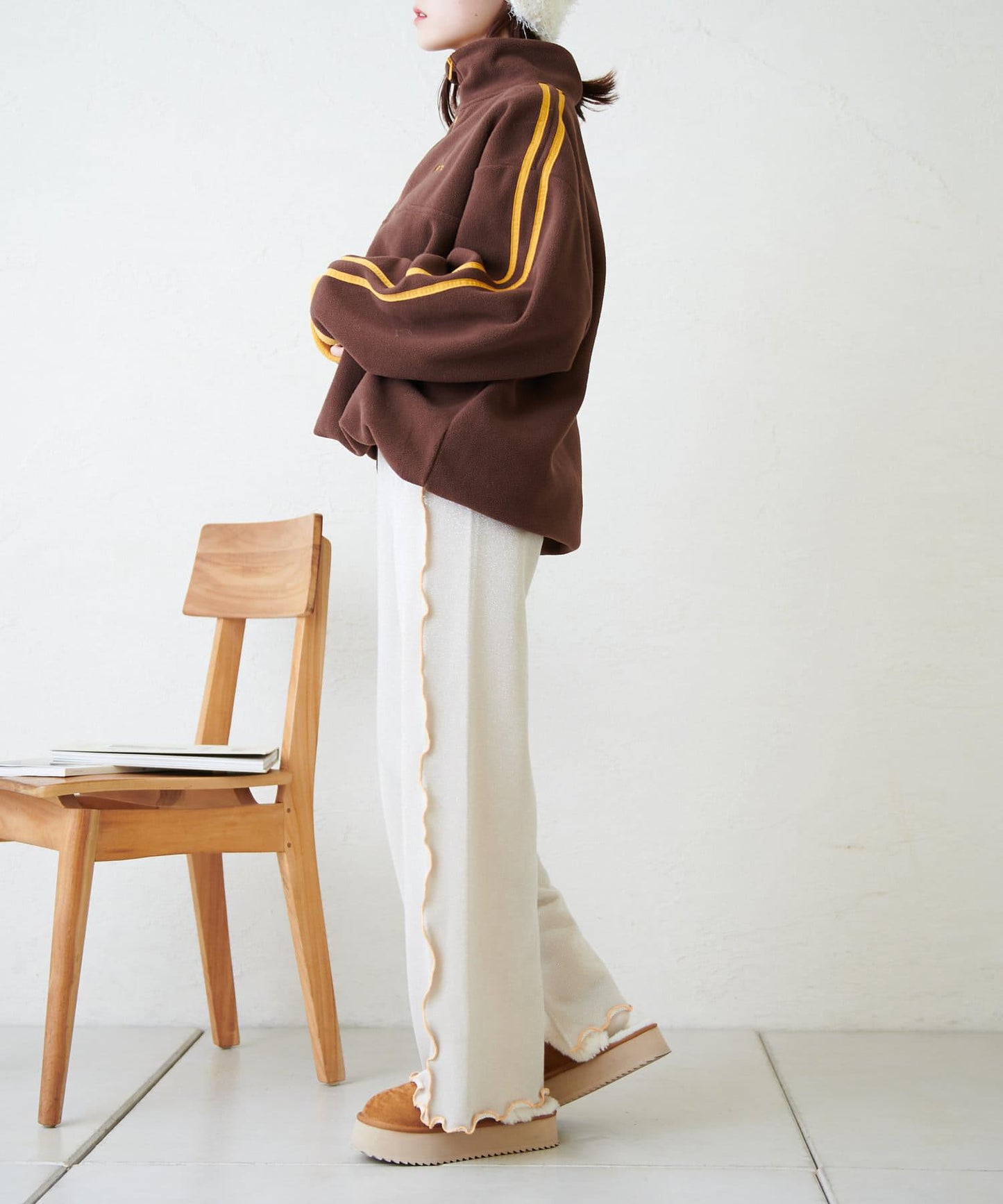 【w closet】荷葉邊亮絲長褲