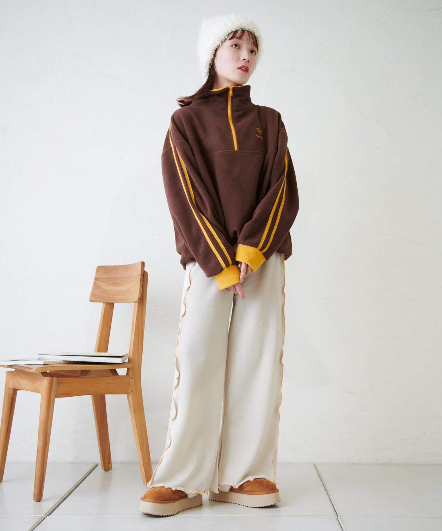 【w closet】荷葉邊亮絲長褲
