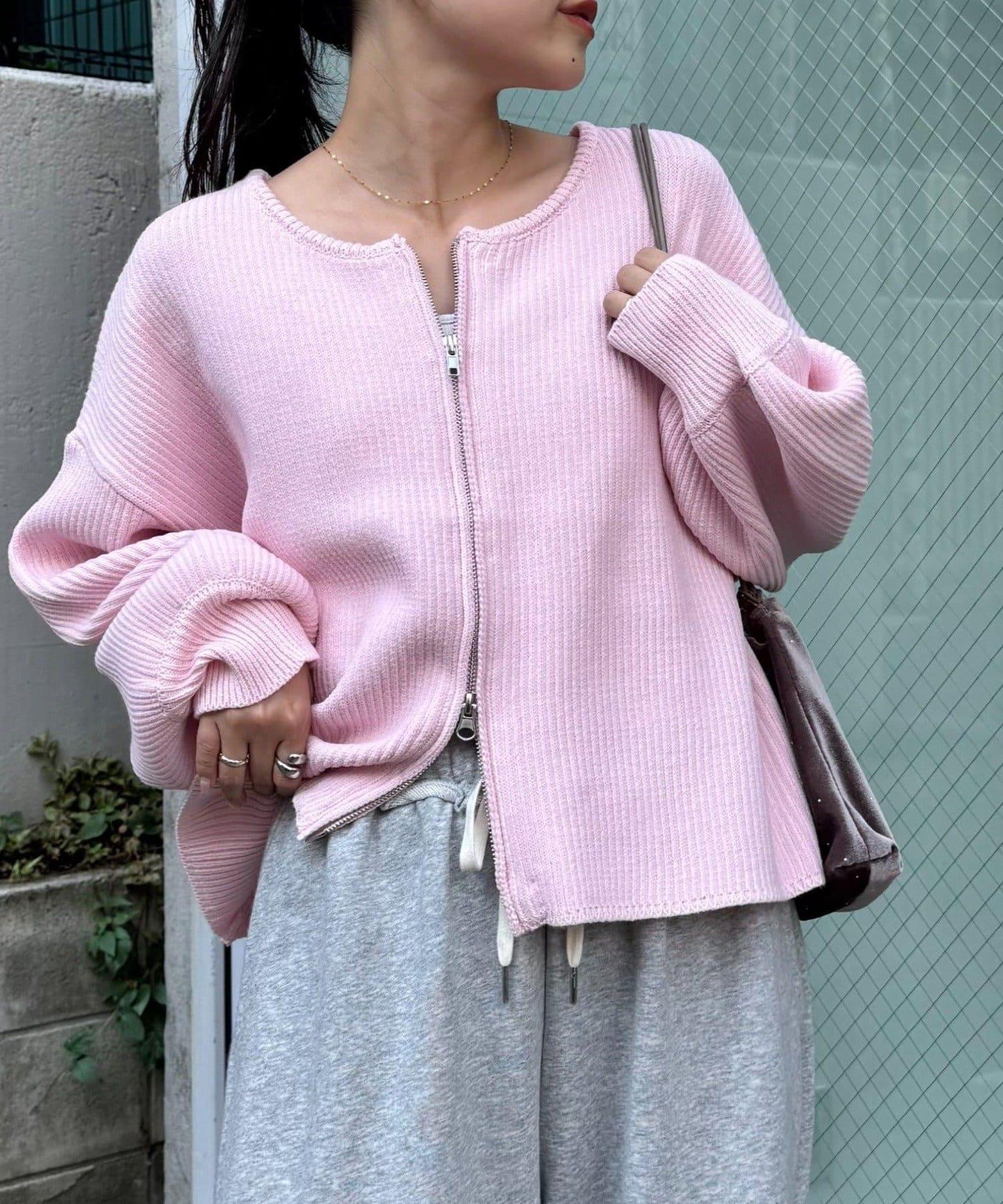 W彈力雙拉鍊針織開衫