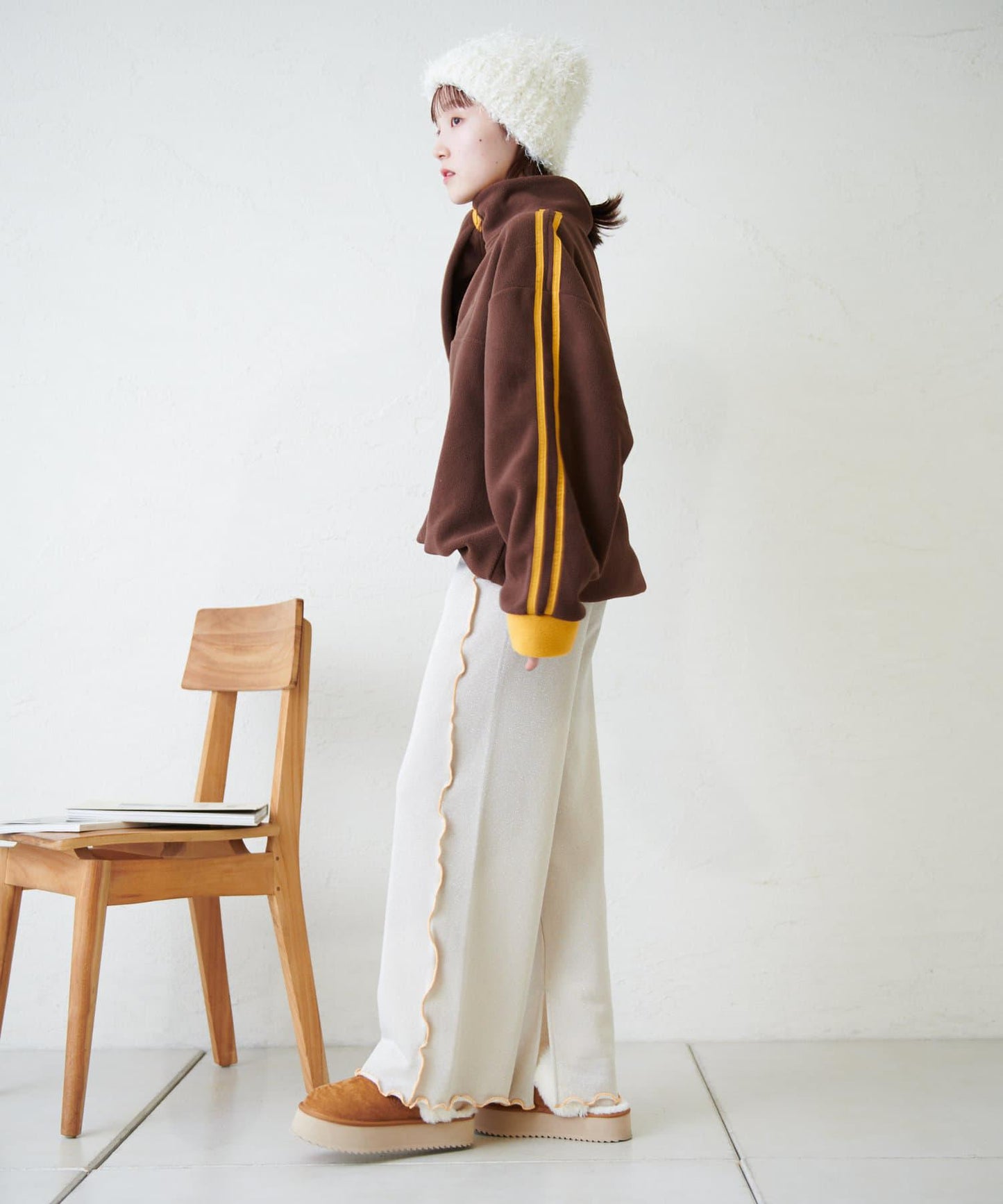 【w closet】荷葉邊亮絲長褲