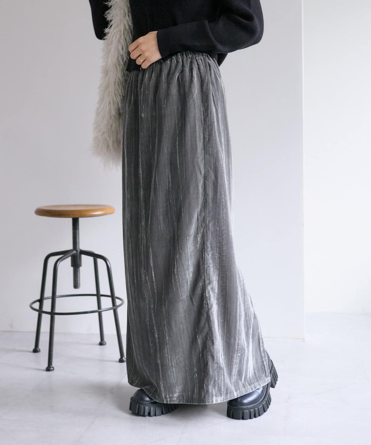 【w closet】天鵝絨直筒裙