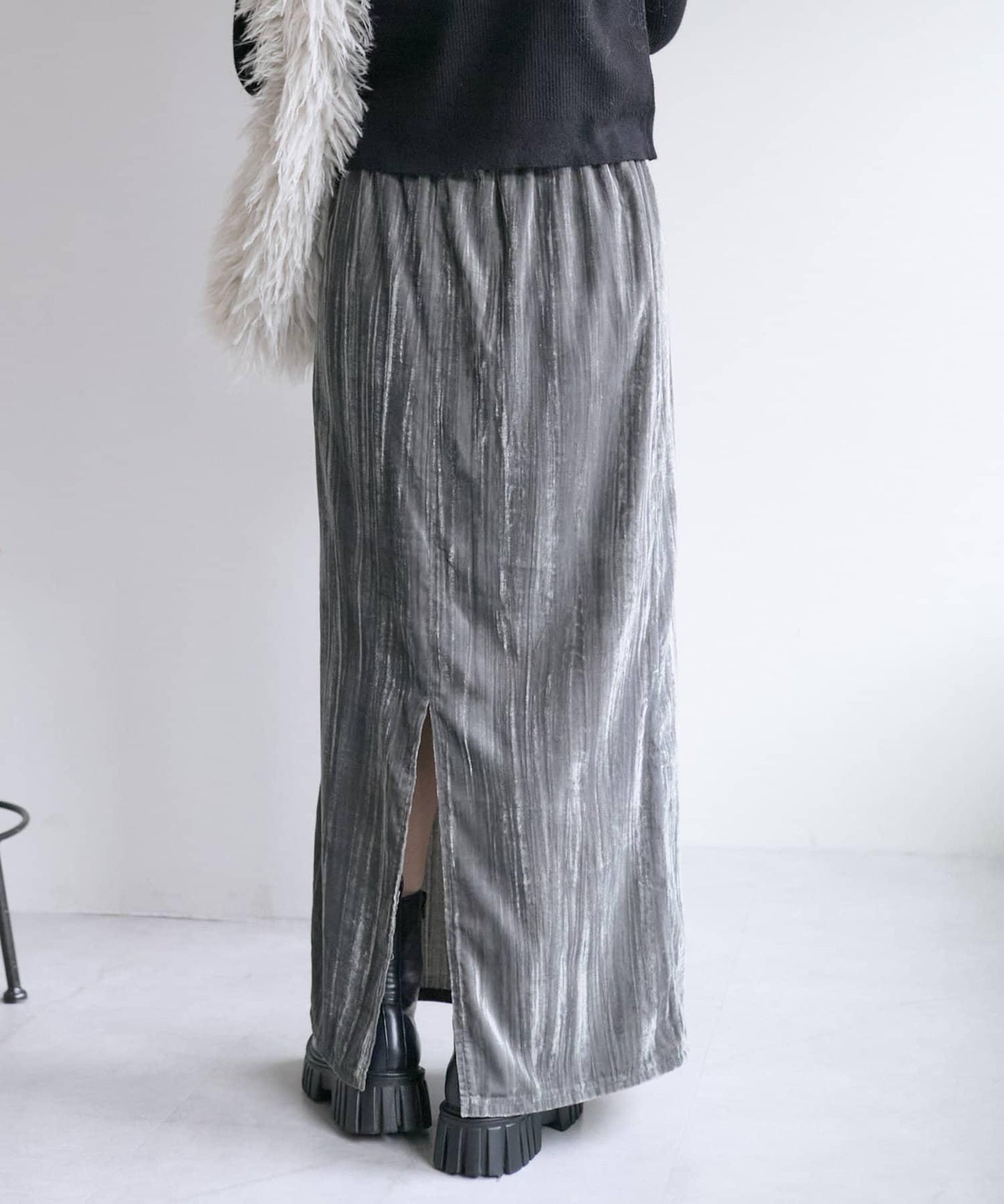 【w closet】天鵝絨直筒裙