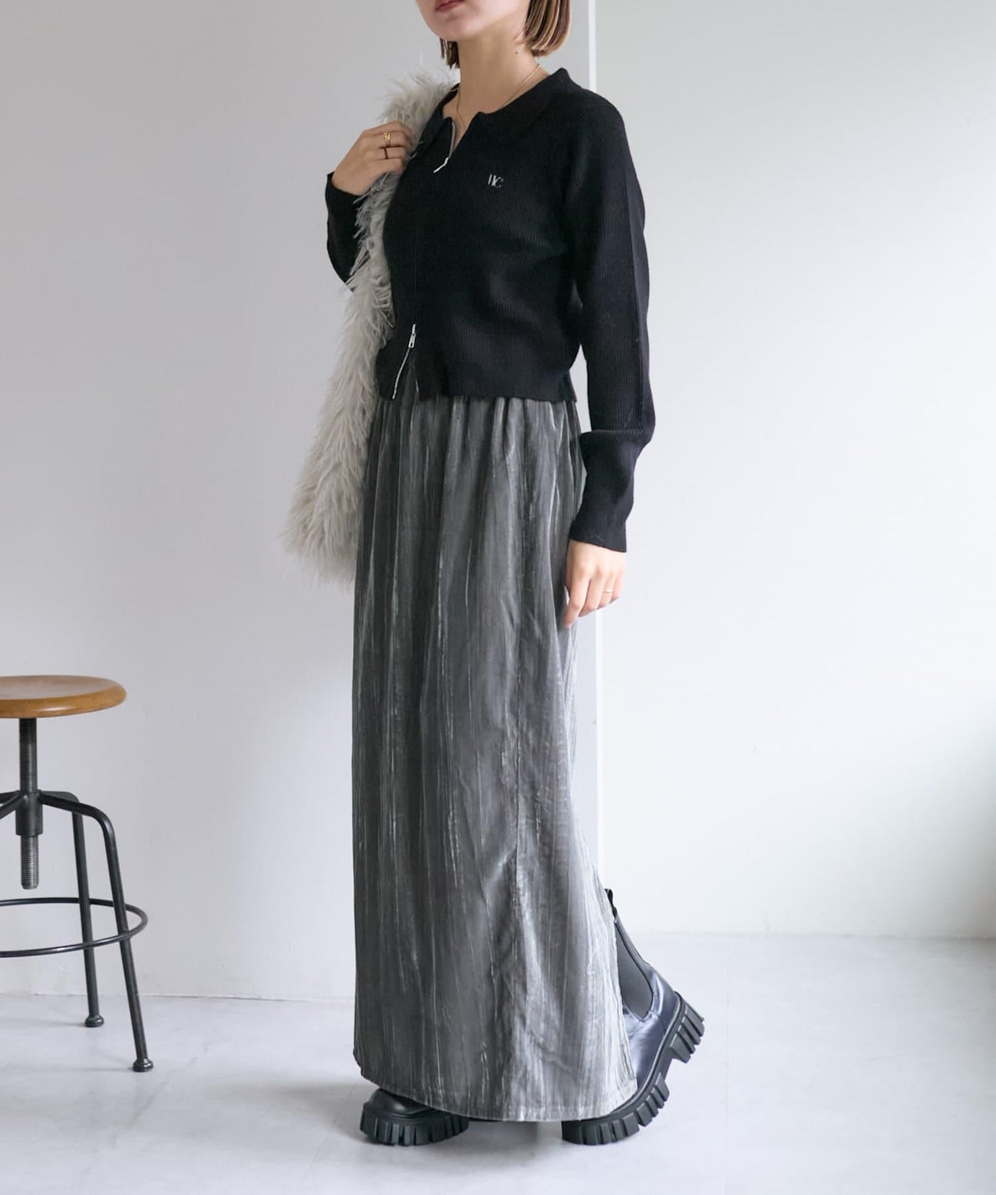 【w closet】天鵝絨直筒裙