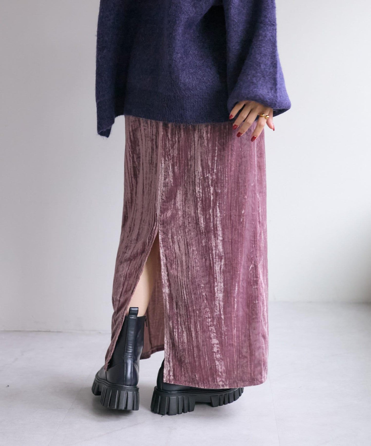 【w closet】天鵝絨直筒裙