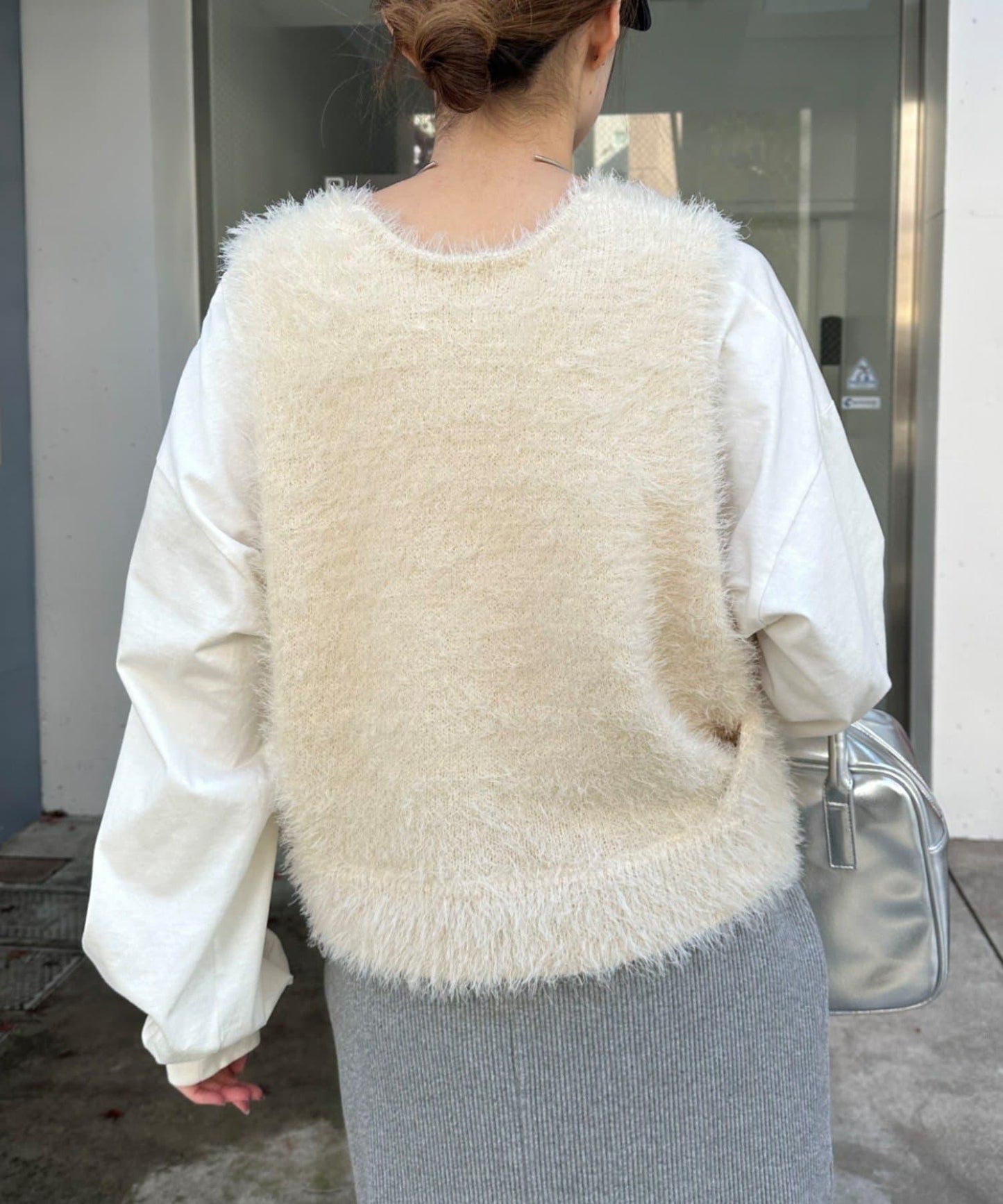 混合羽毛紗線短款背心